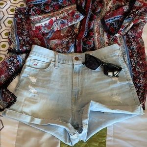 High-rise light wash shorts